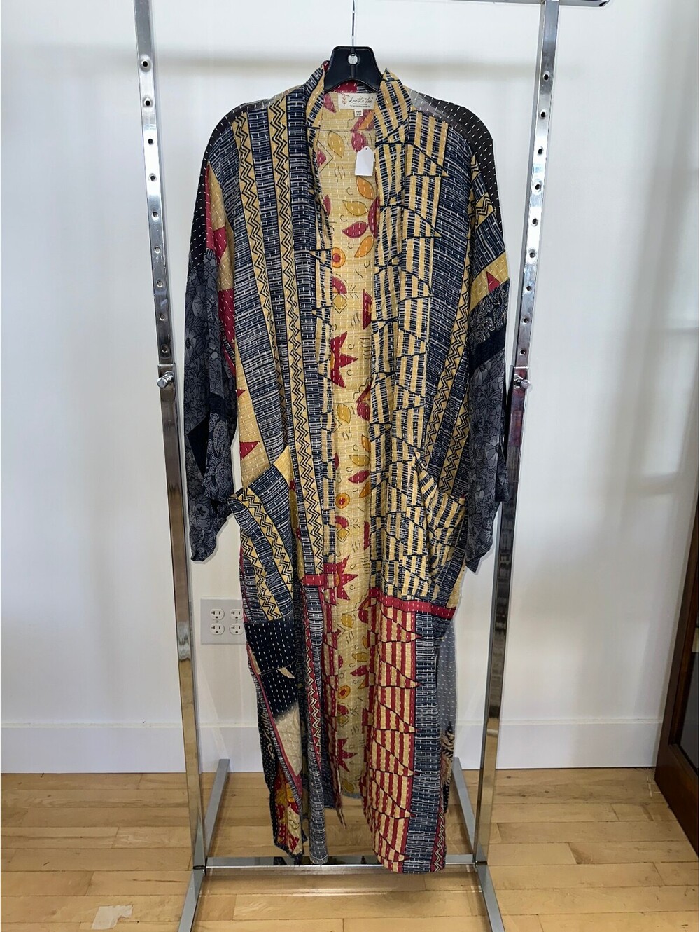 Patchwork Long Lounge Robe in Yellow, Black & Red